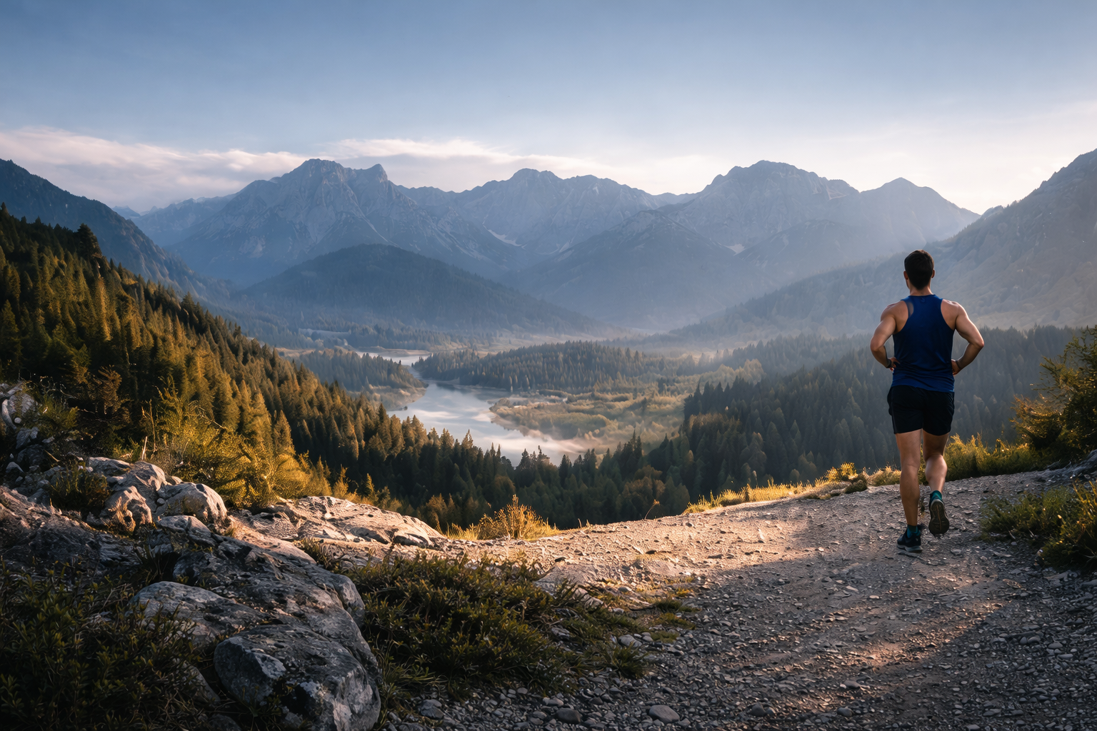 Runner and cyclist training outdoors